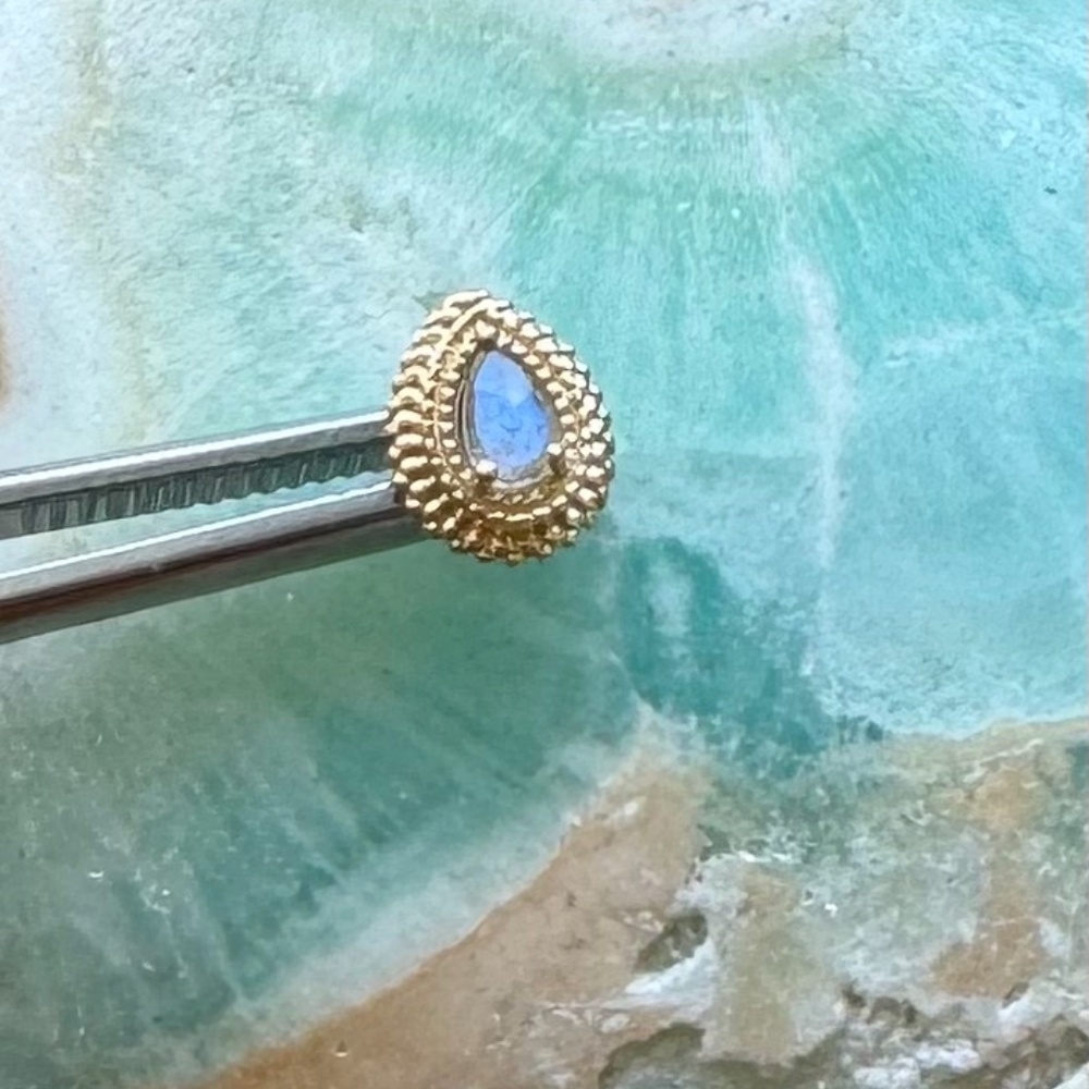 NEW! BVLA Afghan Pear Threaded End in Yellow Gold with Rose Cut Labradorite